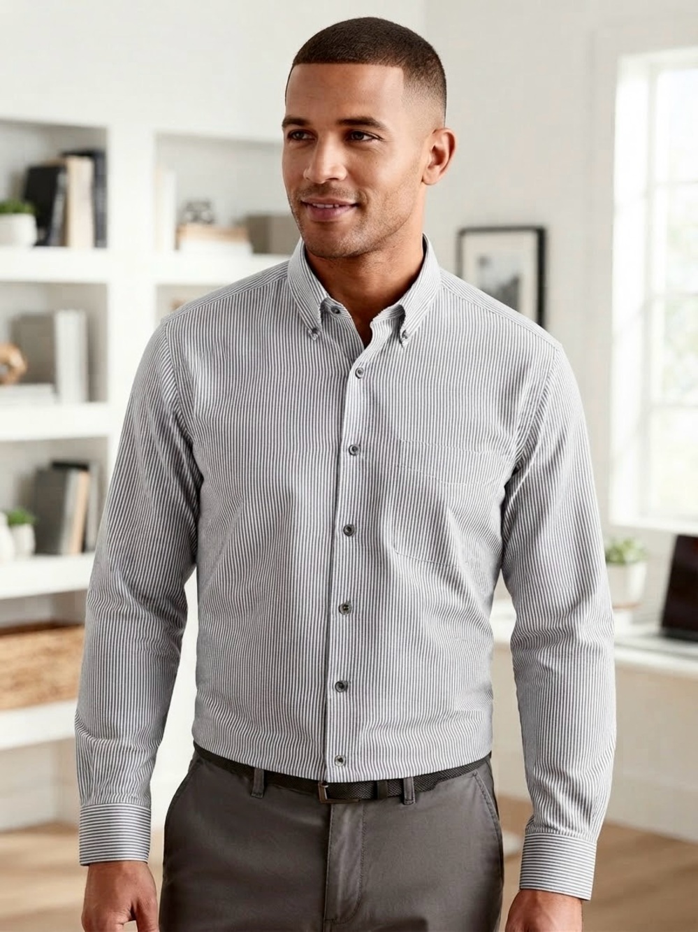 Dockers Men’s Gray Pinstripe Button-Down Shirt